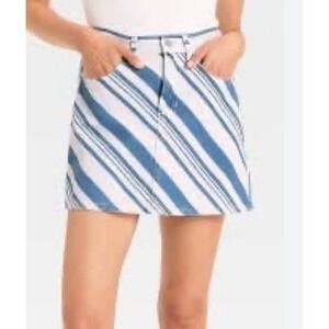 Universal Thread Womens Blue Cream Striped Denim Mini Skirt Size 16 NWT 2M454Z